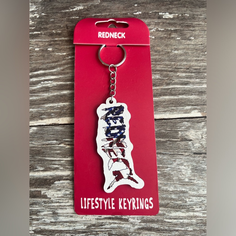 Lifestyle Keyring Red White Blue Redneck Keychain Funny Whimsical Patriotic New